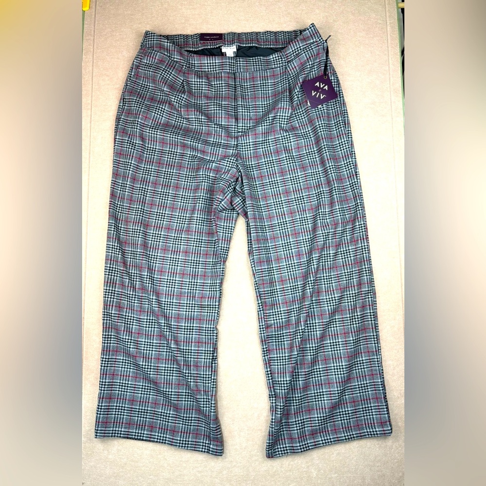 Ava & Viv Pants Women’s Plus Size 20 Plaid Gray and Red Straight Leg High‎ Rise
